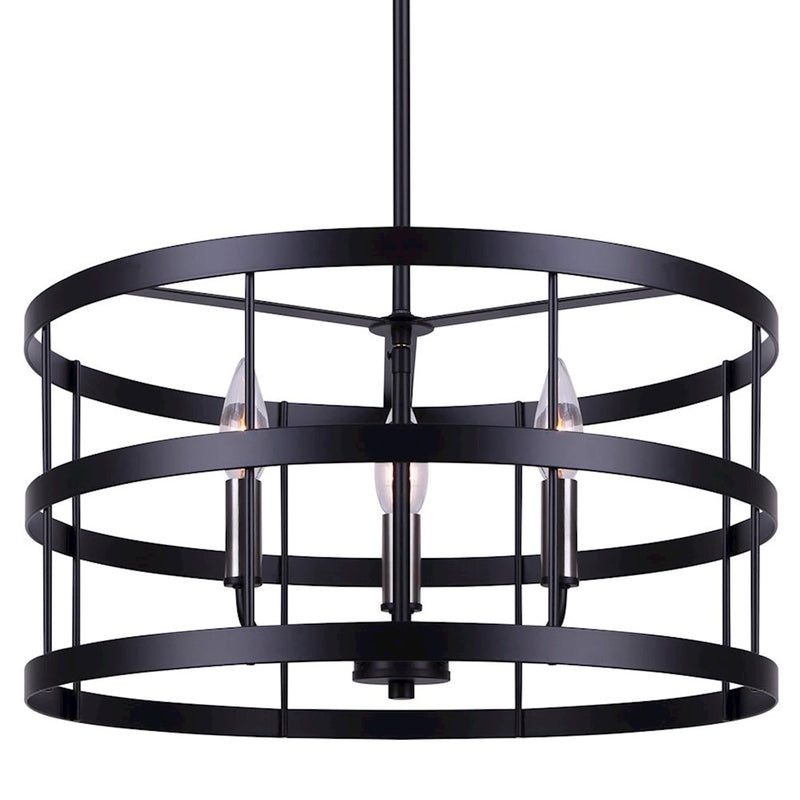 Canarm Ade 18in 3-Light Chandelier | Industrial Matte Black with Gold & Nickel Sleeves | Kitchen Island & Dining Room | Model ICH1062A03BGB18