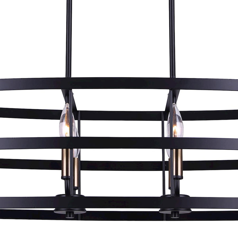 Canarm Ade 36in 6-Light Chandelier | Industrial Matte Black with Gold & Nickel Sleeves | Kitchen Island & Dining Room | Model ICH1062A06BGB36