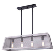 Canarm Nora 30in 4-Light Chandelier | Industrial Matte Black and Brushed Grey Wood | Dining Room & Kitchen Island | Model ICH1065A04BBG30
