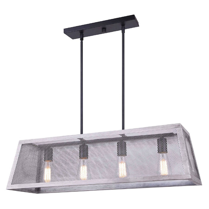 Canarm Nora 30in 4-Light Chandelier | Industrial Matte Black and Brushed Grey Wood | Dining Room & Kitchen Island | Model ICH1065A04BBG30