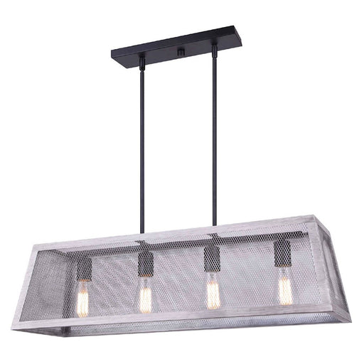 Canarm Nora 30in 4-Light Chandelier | Industrial Matte Black and Brushed Grey Wood | Dining Room & Kitchen Island | Model ICH1065A04BBG30