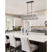 Canarm Nora 30in 4-Light Chandelier | Industrial Matte Black and Brushed Grey Wood | Dining Room & Kitchen Island | Model ICH1065A04BBG30