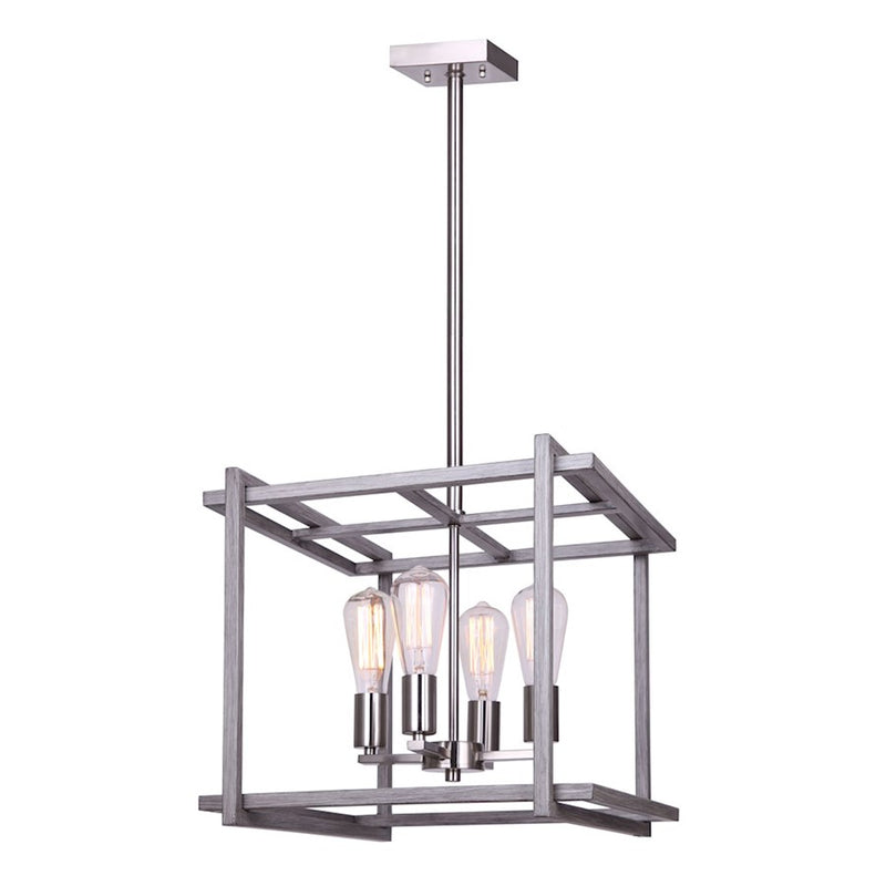 Canarm Carli 17in 4-Light Chandelier | Modern Brushed Nickel and Brushed Dark Grey Wood | Kitchen & Dining Room | Model ICH1066A04BNB17
