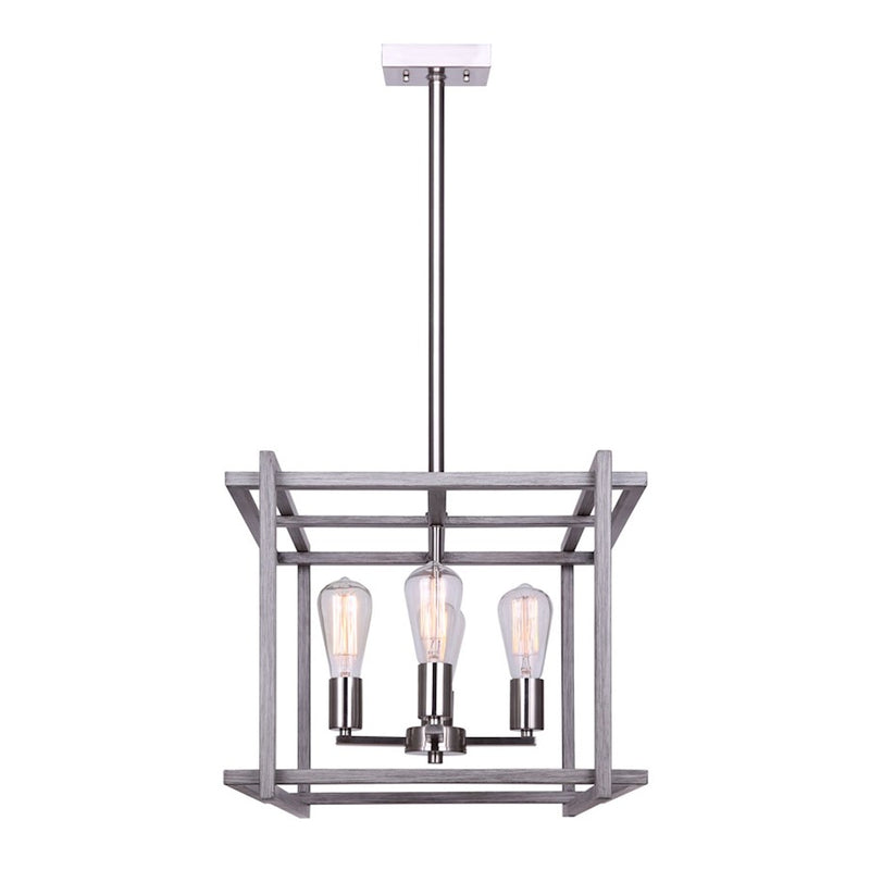 Canarm Carli 17in 4-Light Chandelier | Modern Brushed Nickel and Brushed Dark Grey Wood | Kitchen & Dining Room | Model ICH1066A04BNB17