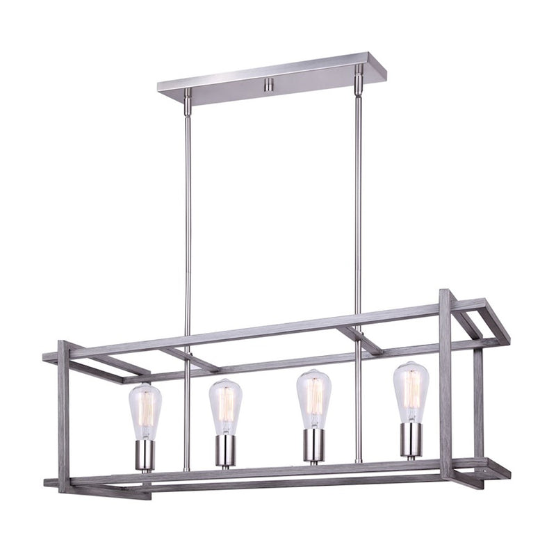 Canarm Carli 33in 4-Light Chandelier | Modern Brushed Nickel and Brushed Dark Grey Wood | Kitchen & Dining Room | Model ICH1066A04BNB33