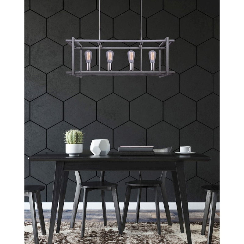 Canarm Carli 33in 4-Light Chandelier | Modern Brushed Nickel and Brushed Dark Grey Wood | Kitchen & Dining Room | Model ICH1066A04BNB33