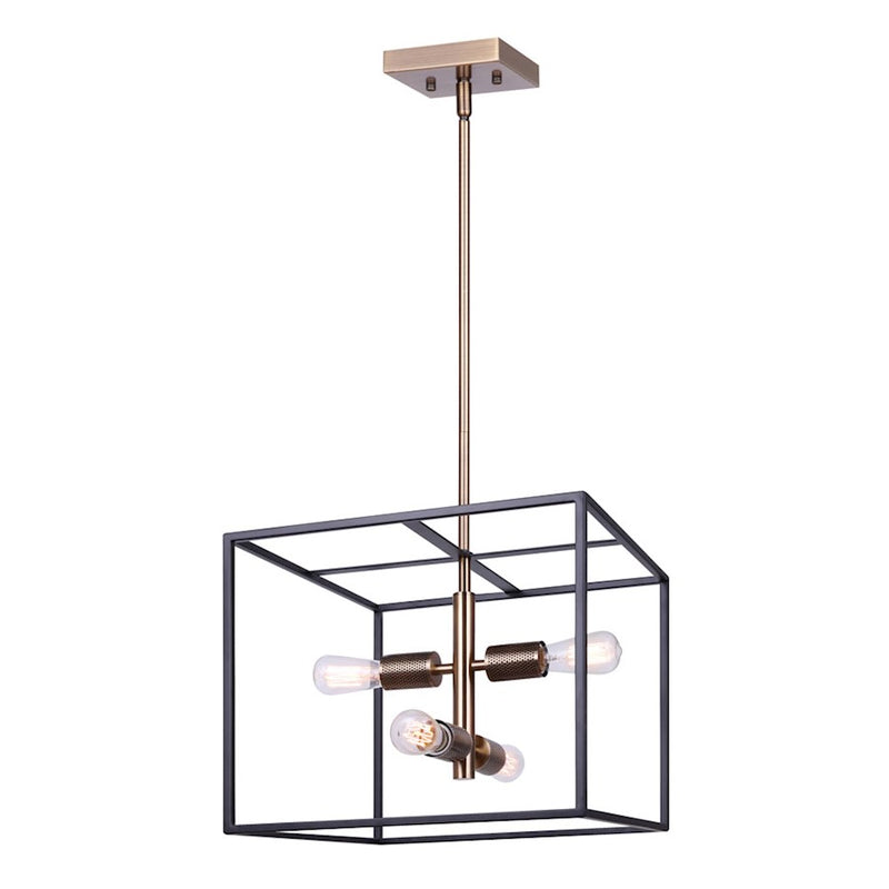 Canarm Bodie 15in 4-Light Chandelier | Industrial Matte Black and Gold | Entryway & Dining Room | 15 x 15 x 21 in | Model ICH1069A04BKG15