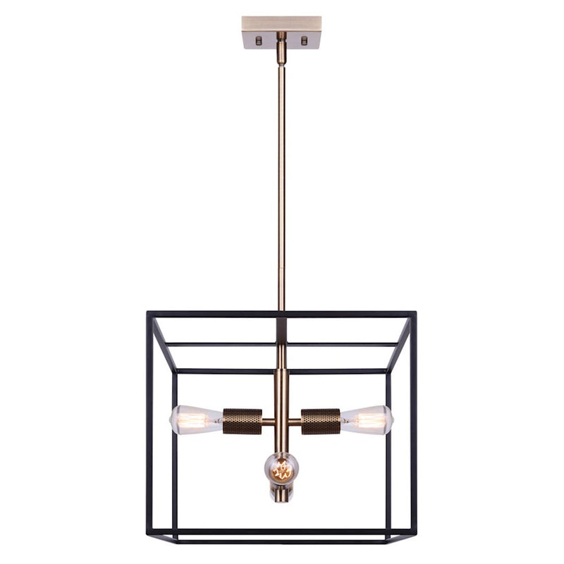 Canarm Bodie 15in 4-Light Chandelier | Industrial Matte Black and Gold | Entryway & Dining Room | 15 x 15 x 21 in | Model ICH1069A04BKG15