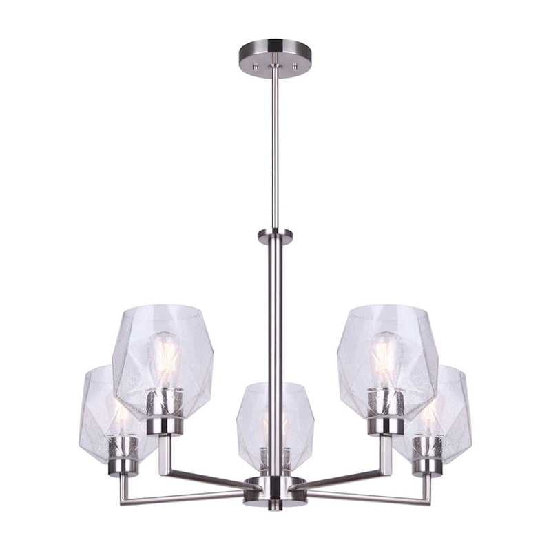 Canarm Lenci 26in 5-Light Chandelier | Modern Brushed Nickel and Seeded Glass | Dining Room & Living Room | 26 x 24 in | Model ICH1070A05BN