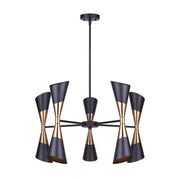 Canarm Emlen 28in 10-Light Chandelier | Mid-Century Matte Black and Gold Metal | Dining Room & Entryway | 28 x 24 in | Model ICH1073A10BKG