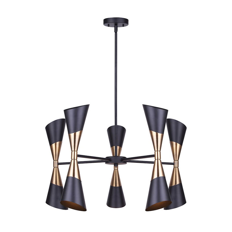 Canarm Emlen 28in 10-Light Chandelier | Mid-Century Matte Black and Gold Metal | Dining Room & Entryway | 28 x 24 in | Model ICH1073A10BKG