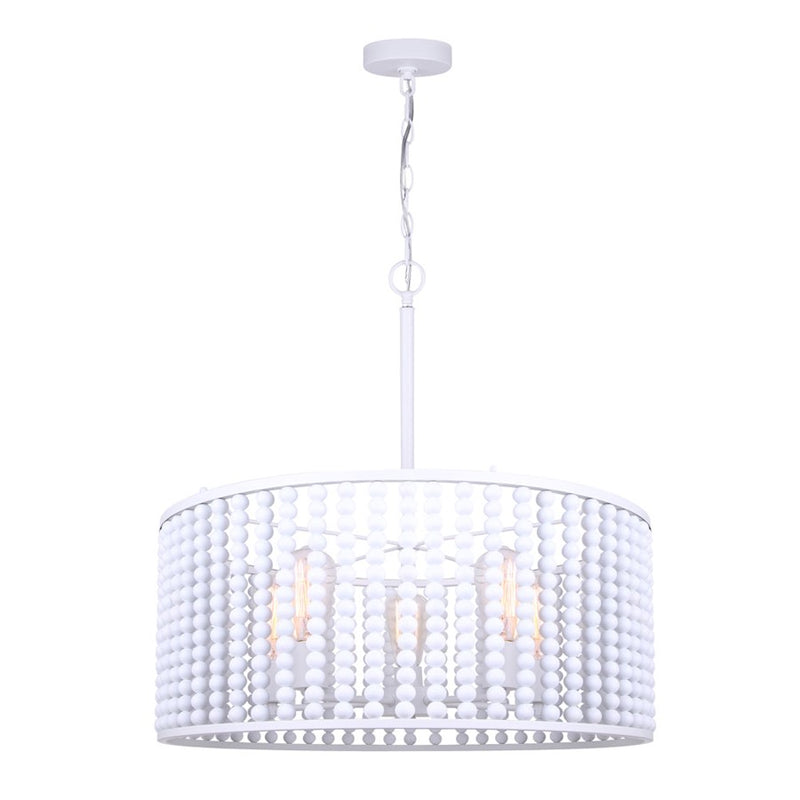 Canarm Posy 24in 5-Light Chandelier | Casual White Wood Bead and Metal | Bedroom, Nursery & Entryway | 24 x 13 in | Model ICH1074A05WH24