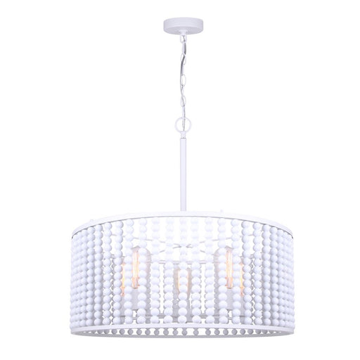 Canarm Posy 24in 5-Light Chandelier | Casual White Wood Bead and Metal | Bedroom, Nursery & Entryway | 24 x 13 in | Model ICH1074A05WH24