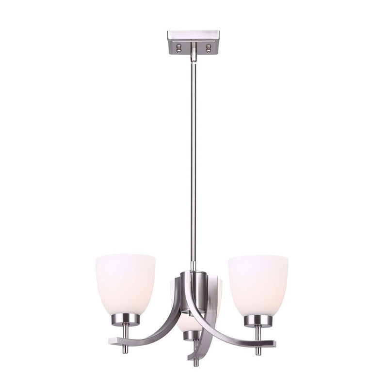 Canarm Mack 18in 3-Light Chandelier | Transitional Brushed Nickel and Opal Glass | Dining Room & Entryway | 18 x 58.75 x 10.75 in | Model ICH1077A03BN