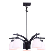 Canarm Mack 23in 5-Light Chandelier | Transitional Black and Opal Glass | Dining Room & Entryway | 23 x 63 x 15 in | Model ICH1077A05BK