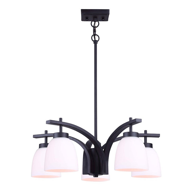 Canarm Mack 23in 5-Light Chandelier | Transitional Black and Opal Glass | Dining Room & Entryway | 23 x 63 x 15 in | Model ICH1077A05BK