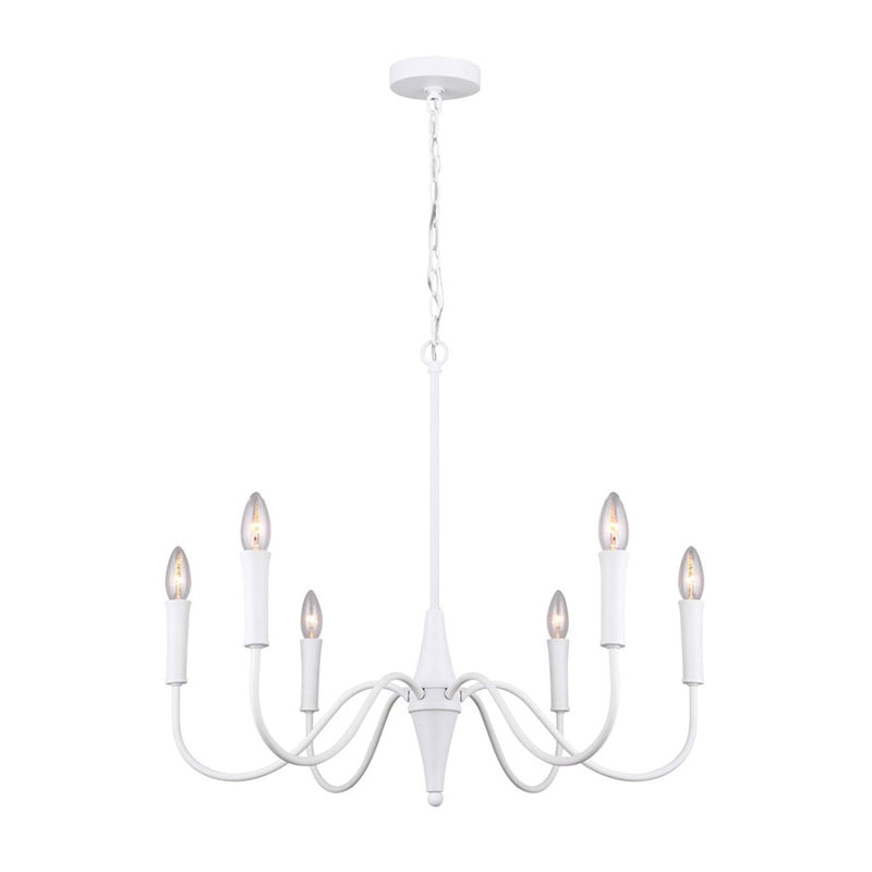Canarm Brielle 26in 6-Light Chandelier | Modern Matte White Metal | Dining Room & Entryway | 26 x 26 x 23 in | Model ICH1103A06WH
