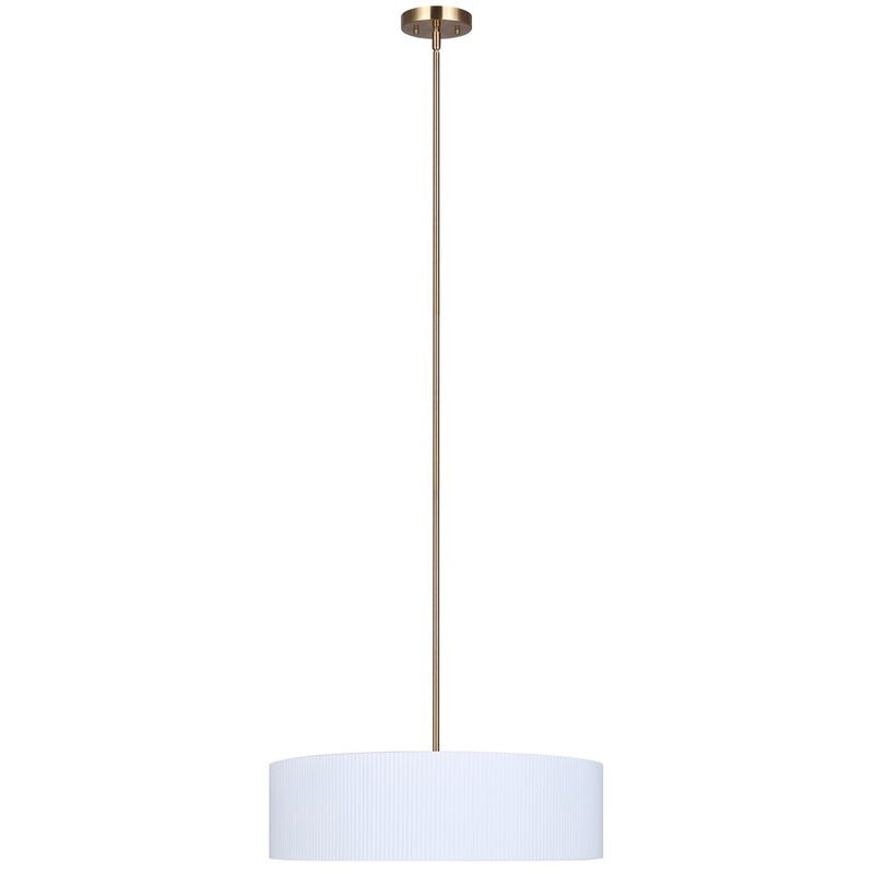 Canarm Rexton 22in 3-Light Chandelier | Matte White and Gold Steel with Ribbed Drum Shade | Dining Room & Kitchen | Model ICH1119A03WHG22