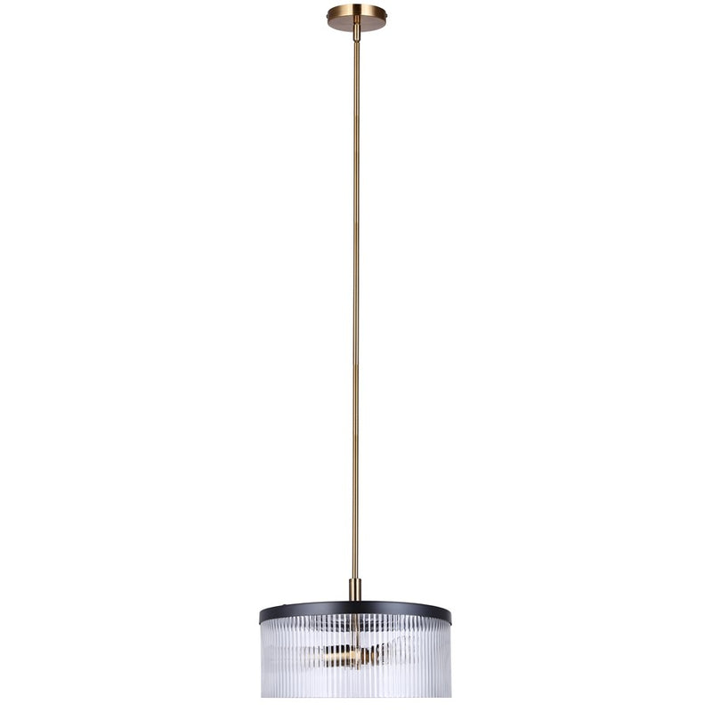 Canarm Jenner 15in 3-Light Chandelier | Matte Black and Gold Steel with Clear Ribbed Glass | Dining Room & Kitchen | Model ICH1143A03BKG15