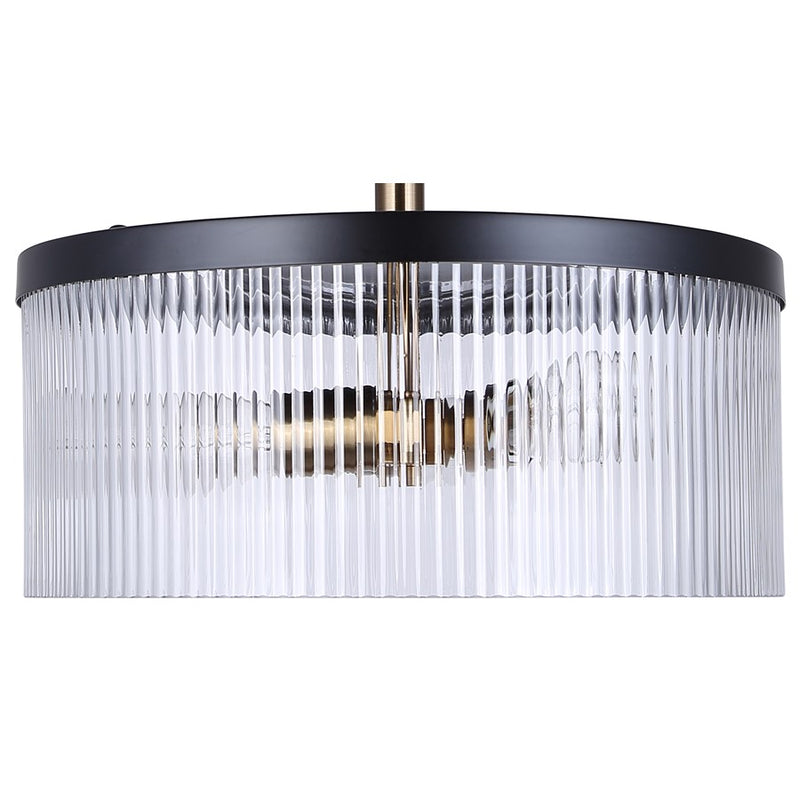 Canarm Jenner 15in 3-Light Chandelier | Matte Black and Gold Steel with Clear Ribbed Glass | Dining Room & Kitchen | Model ICH1143A03BKG15