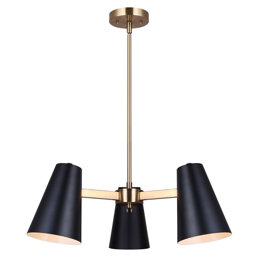 Canarm Harken 3 Light 23" Chandelier, Matte Black/Gold - ICH1145A03BKG