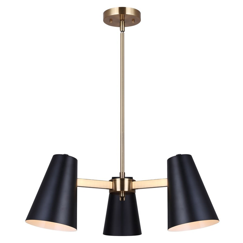 Canarm Harken 23in 3-Light Chandelier | Mid-Century Matte Black and Gold Steel | Dining Room & Kitchen Island | Model ICH1145A03BKG