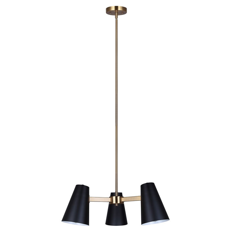Canarm Harken 23in 3-Light Chandelier | Mid-Century Matte Black and Gold Steel | Dining Room & Kitchen Island | Model ICH1145A03BKG