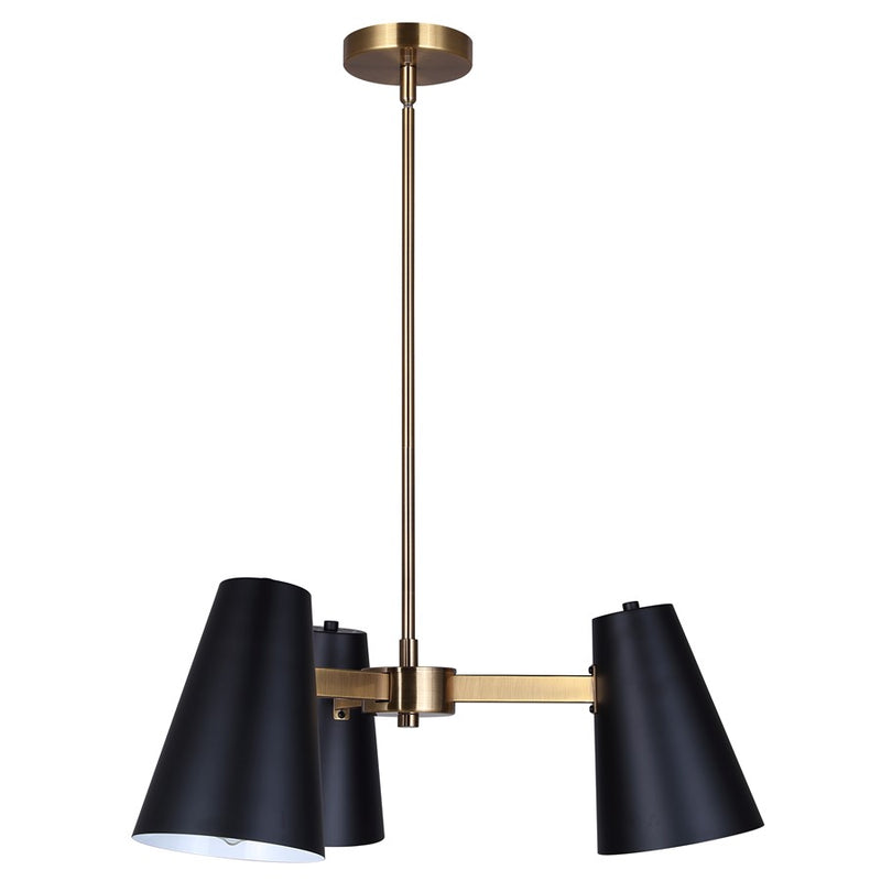 Canarm Harken 3 Light 23" Chandelier, Matte Black/Gold