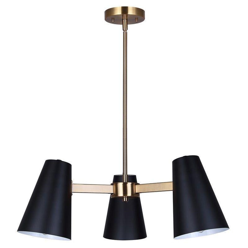 Canarm Harken 23in 3-Light Chandelier | Mid-Century Matte Black and Gold Steel | Dining Room & Kitchen Island | Model ICH1145A03BKG
