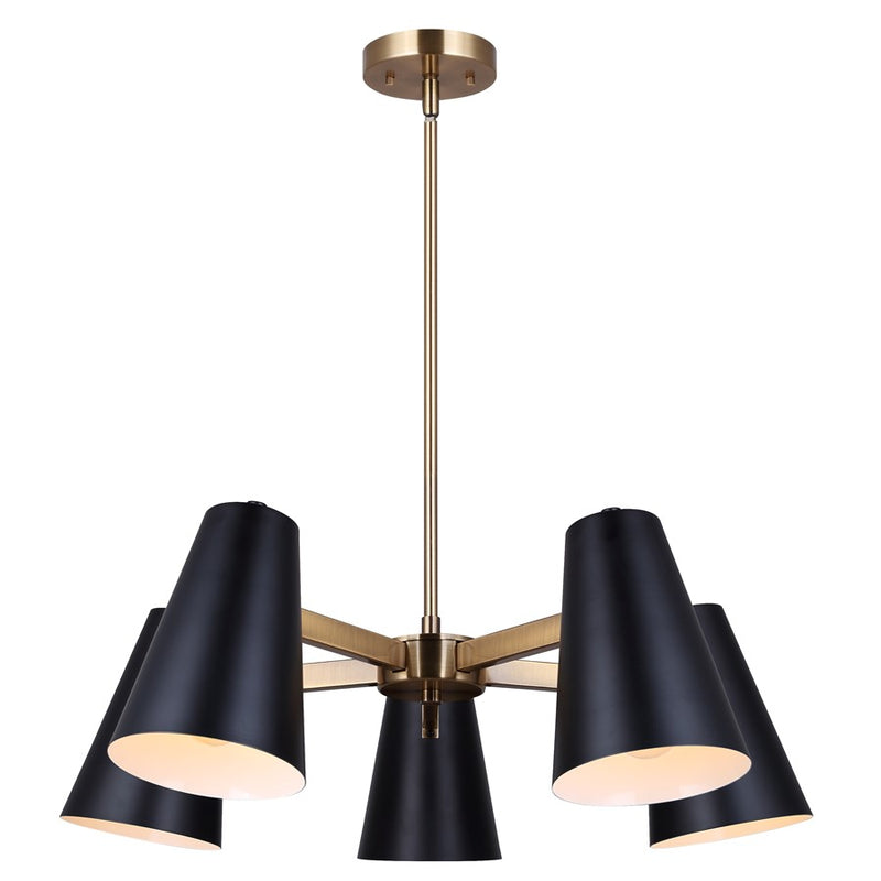 Canarm Harken 5 Light 26" Chandelier, Matte Black/Gold