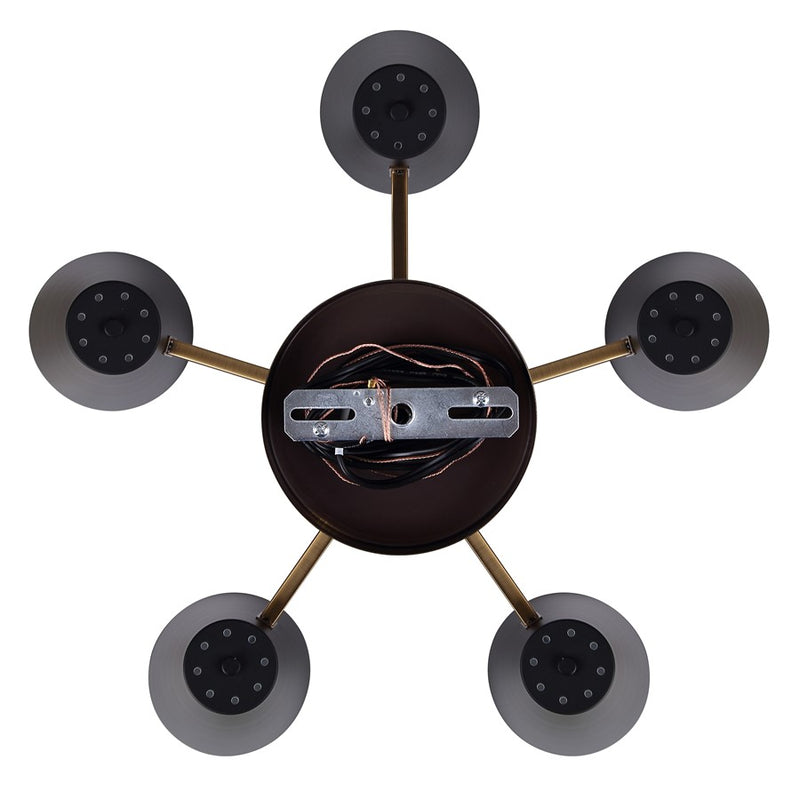Canarm Harken 26in 5-Light Chandelier | Mid-Century Matte Black and Gold Steel | Dining Room & Living Room | 26 x 26 x 15.5 in | Model ICH1145A05BKG