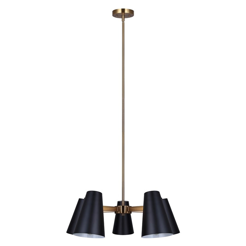 Canarm Harken 26in 5-Light Chandelier | Mid-Century Matte Black and Gold Steel | Dining Room & Living Room | 26 x 26 x 15.5 in | Model ICH1145A05BKG
