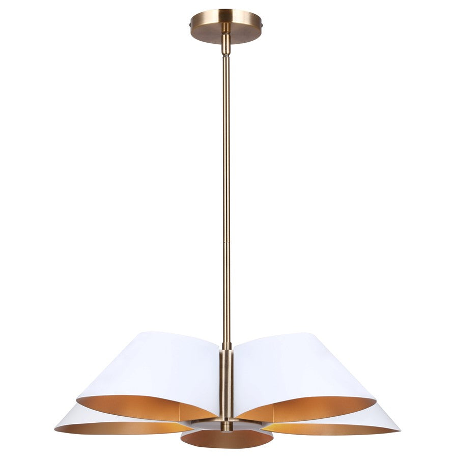 Canarm Daxton 5 Light 21.5" Chandelier, Matte White/Gold - ICH1146A05WHG