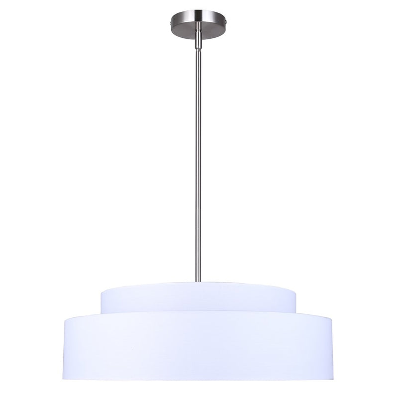 Canarm Landra 22in 3-Light Chandelier | Modern Brushed Nickel and White Fabric Shade | Dining Room & Kitchen | Model ICH1148A03BN21