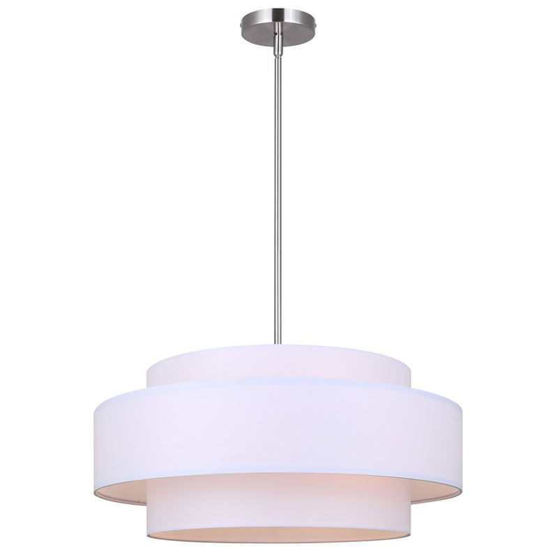 Canarm Landra 22in 3-Light Chandelier | Modern Brushed Nickel and White Fabric Shade | Kitchen & Dining Room | Model ICH1148A03BN22
