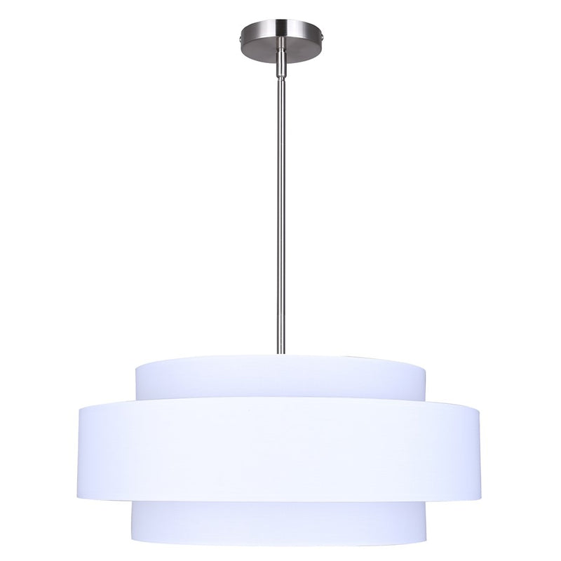 Canarm Landra 22in 3-Light Chandelier | Modern Brushed Nickel and White Fabric Shade | Kitchen & Dining Room | Model ICH1148A03BN22