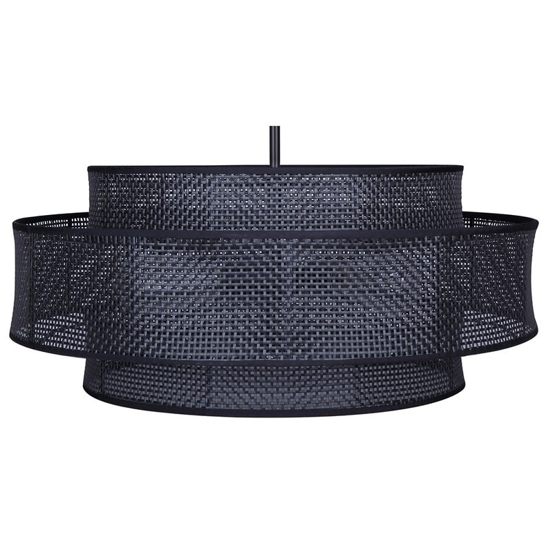 Canarm Bellamy 22in 3-Light Chandelier | Modern Black and Black Rattan Shade | Dining Room & Living Room | 22 x 22 x 17.25 in | Model ICH1149A03BK22