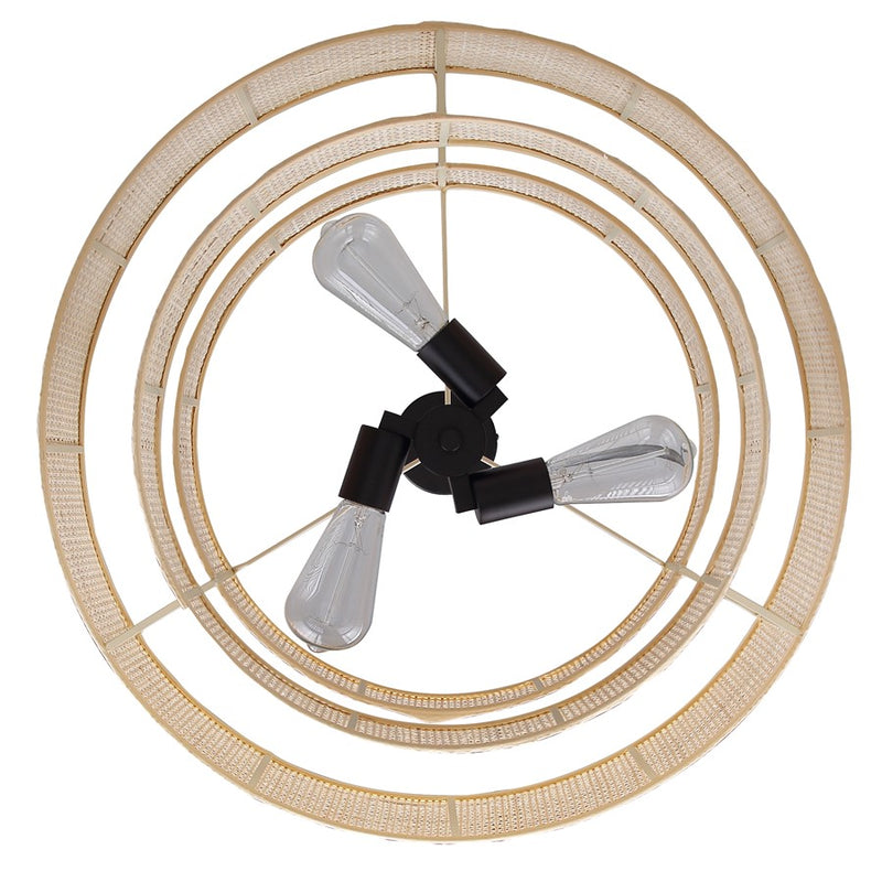 Canarm Bellamy 22in 3-Light Chandelier | Modern Black and Natural Rattan Shade | Dining Room & Kitchen | 22 x 22 x 17.25 in | Model ICH1149A03NBK22