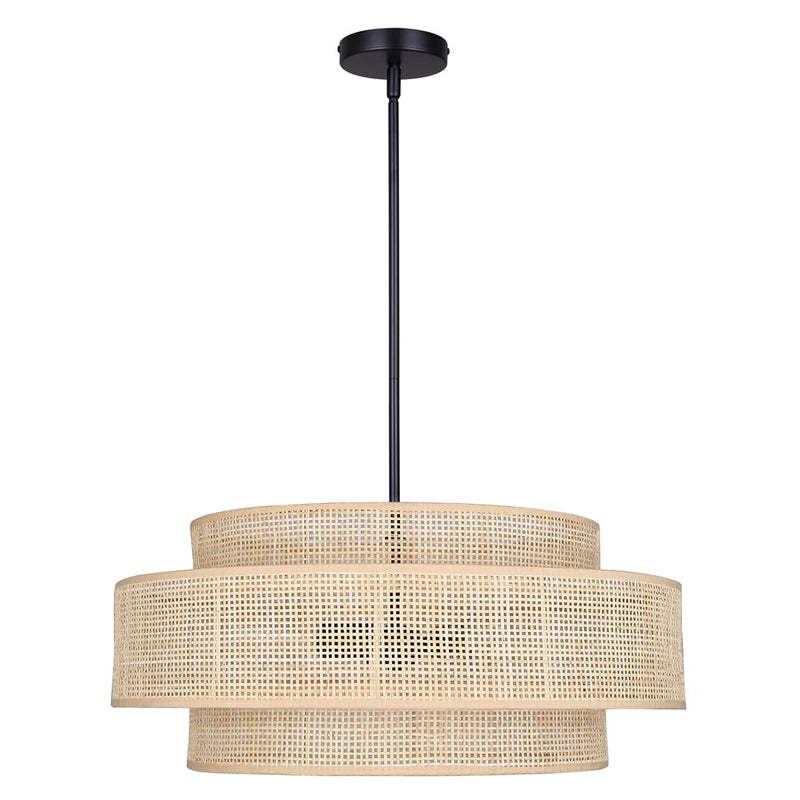 Canarm Bellamy 22in 3-Light Chandelier | Modern Black and Natural Rattan Shade | Dining Room & Kitchen | 22 x 22 x 17.25 in | Model ICH1149A03NBK22