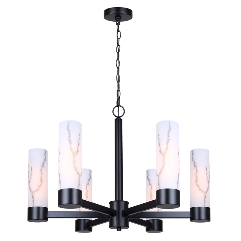 Canarm Kristella 26in 6-Light Chandelier | Modern Matte Black and Grey Marbled Glass | Dining Room & Entryway | Model ICH1153A06BK