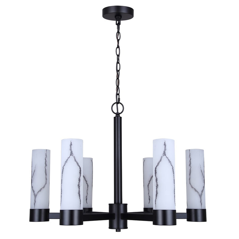 Canarm Kristella 26in 6-Light Chandelier | Modern Matte Black and Grey Marbled Glass | Dining Room & Entryway | Model ICH1153A06BK