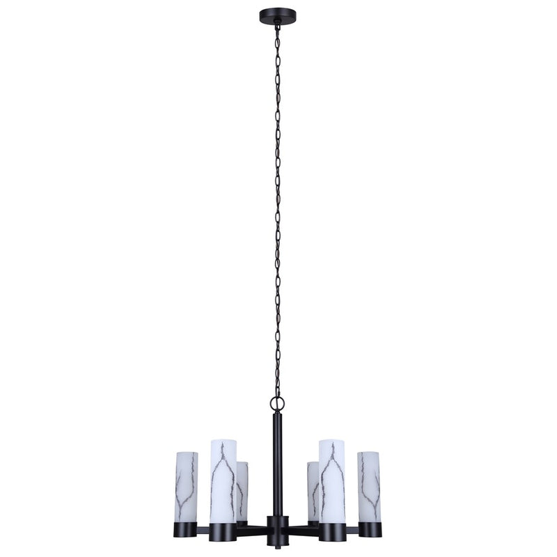 Canarm Kristella 26in 6-Light Chandelier | Modern Matte Black and Grey Marbled Glass | Dining Room & Entryway | Model ICH1153A06BK