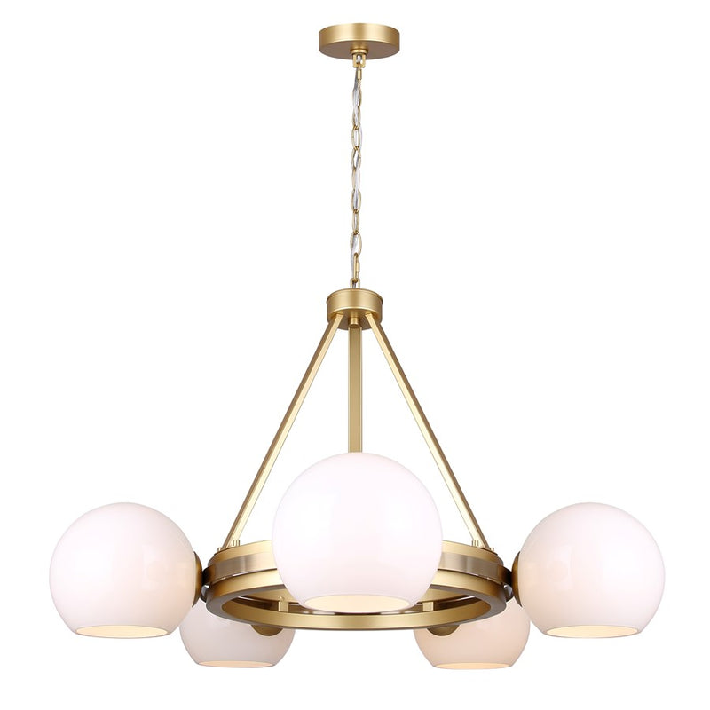 Canarm Monroe 5 Light 30.25" Chandelier, Gold/Opal