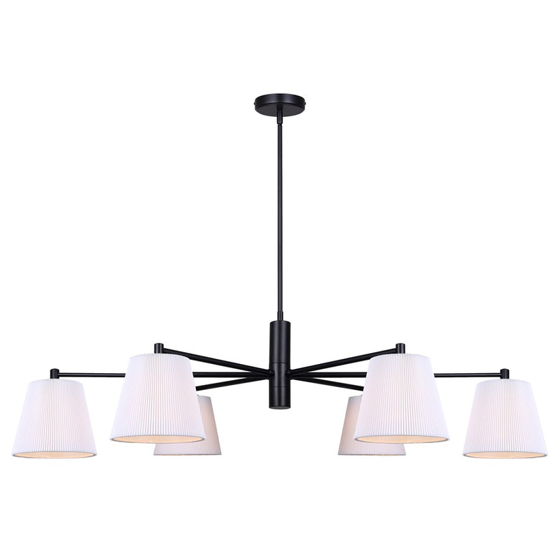 Canarm Aspen 15in 6-Light Chandelier | Classic Black and White Pleated Fabric Shades | Dining Room & Entryway | Model ICH1201A06BK