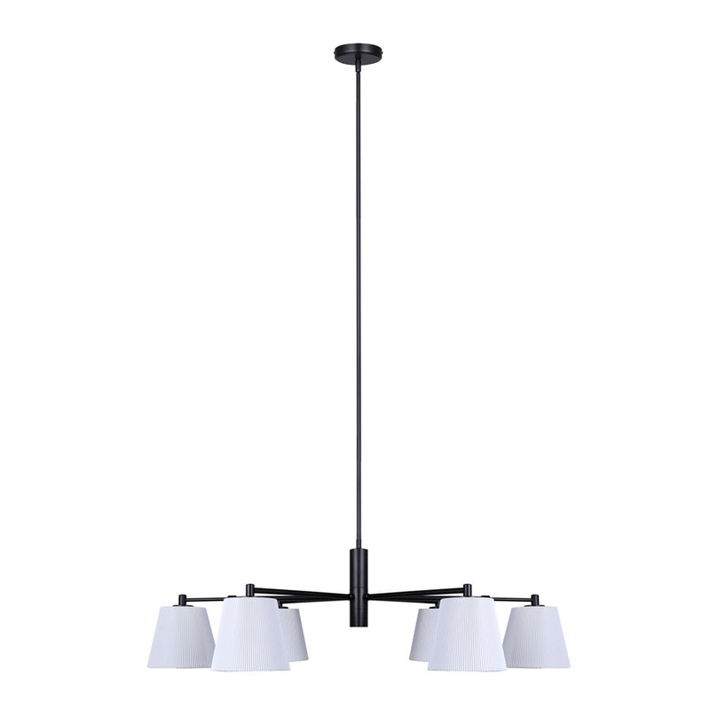 Canarm Aspen 15in 6-Light Chandelier | Classic Black and White Pleated Fabric Shades | Dining Room & Entryway | Model ICH1201A06BK