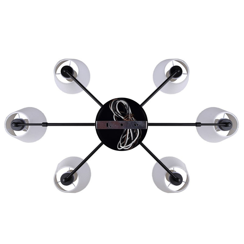 Canarm Aspen 15in 6-Light Chandelier | Classic Black and White Pleated Fabric Shades | Dining Room & Entryway | Model ICH1201A06BK