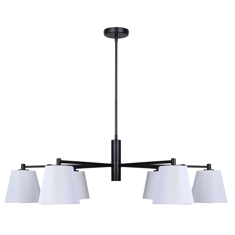 Canarm Aspen 15in 6-Light Chandelier | Classic Black and White Pleated Fabric Shades | Dining Room & Entryway | Model ICH1201A06BK