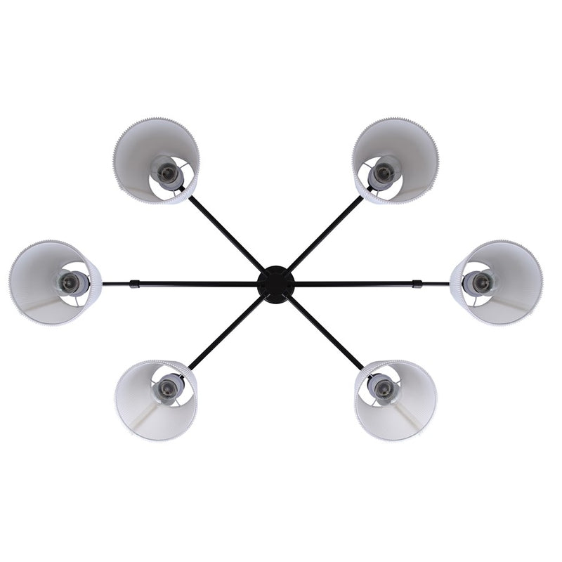 Canarm Aspen 15in 6-Light Chandelier | Classic Black and White Pleated Fabric Shades | Dining Room & Entryway | Model ICH1201A06BK