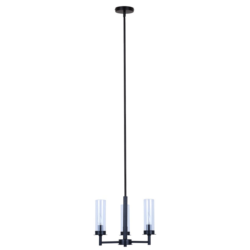 Canarm Benson 16in 3-Light Chandelier | Matte Black and Clear Glass | Kitchen & Dining Room | 16 x 16 x 14 in | Model ICH1205A03BK
