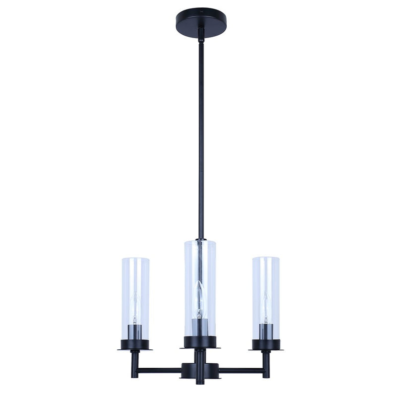 Canarm Benson 16in 3-Light Chandelier | Matte Black and Clear Glass | Kitchen & Dining Room | 16 x 16 x 14 in | Model ICH1205A03BK